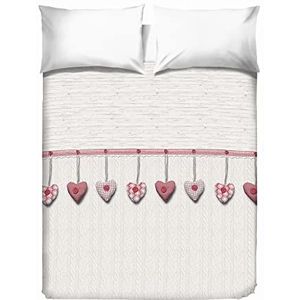 PENSIERI DELICATI Sprei voor tweepersoonsbed, 260 x 280 cm, eenpersoonslaken 100% katoen, ideaal als meubel, dekbed voor 2 eenpersoonsbedden, patroon hart rood, 100% Made in Italy