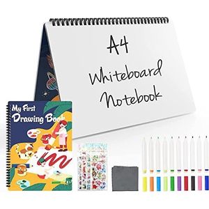 NEWYES Draagbare uitwisbare whiteboard-set, A4-notitieboek, afwisbaar memobord, geschikt voor kinderen voor graffiti en volwassenen voor boodschappenlijstjes, huishoudplanning memo's
