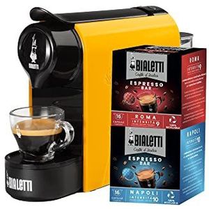 Bialetti Gioia, espressomachine voor capsules van aluminium, inclusief 32 capsules, supercompact, 500 ml, oker