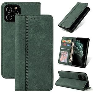Full Leather Wallet Case voor iPhone 13 Pro - Hoogwaardige lederen hoes met muntvak ID-kaart creditcardvakjes en horizontale standfunctie - Groen