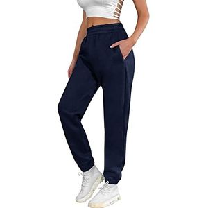 heekpek Joggingbroek voor dames, katoen, warme sportbroek voor dames, lange sweatpants, casual, los, dikke vrijetijdsbroek, warme broek voor de winter, Donkerblauw, L