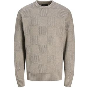 Jack & Jones JPRBLAPEETO patroon gebreide ronde hals, grijsbeige, S