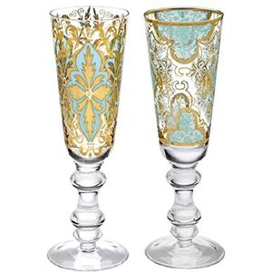 Livellara Milano Flute 250 ml glas, set van 2, speciale glazen voor bruiloft, verjaardag, afstudeerfeest, kleur zeewater, collectie: Damascus