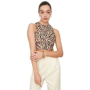 Trendyol Vrouwen slanke standaard ronde hals geweven blouse, Kameel, XL