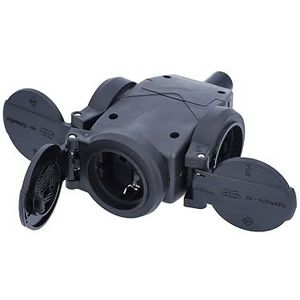 as - Schwabe 60455 3-Weg Massief Rubberen Slanglijn Verlengkabel Verdelingskabel voor Veiligheidsstekker, IP44, Kabel Van 1,5 m, Zwart