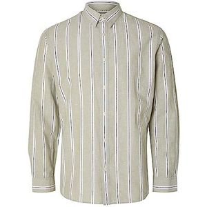 SELETED HOMME Ls Noos Slhslimnew-Linen Shirt met lange mouwen voor heren, Vetiver/Stripes: strepen, XL