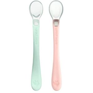 Green Sprouts® Silicone & Sprout Ware® First Food Spoons, 6mo+, Platinum-Cured Silicone, Plant-Plastic, Ergonomic, Tested for Hormones - Light Sage/Light Grapefruit