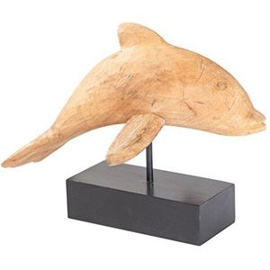 Creaciones Meng Figuur dolfijn met houder, mangohout en metaal, natuur, 35 x 17 x 27 cm
