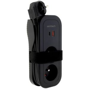 Mundo mobiele stekkerdoos 4-voudig waarvan 2 USB zwart Zenitech