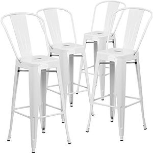 Flash Furniture Commerciële kwaliteit 4 Pack 30 inch hoge witte metalen indoor outdoor barkruk met afneembare achterkant