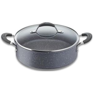 Lagostina Tempra Minerale pan met deksel, staal en aluminium met minerale coating, Ø 26 cm, handgrepen van siliconen, steen-look, geschikt voor alle warmtebronnen