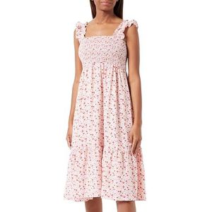 hoona Dames gesmokte Midi-jurk 12523249-HO03, wit meerkleurig, XS, Wit meerkleurig, XS