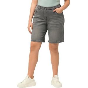 Ulla Popken Dames vrijetijdsbroek jeansbermuda Mandy, 5-pocket-vorm, comfortabele tailleband, Lichtgrijze denim, 50