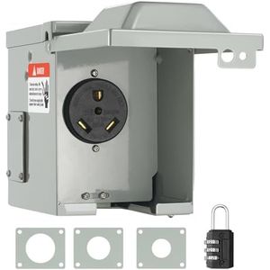 VEVOR Netcontactdoos voor campers, 30 ampère, 125/250 volt, stekkerbox voor camper, afsluitbaar, weerbestendig paneel NEMA TT-30R, camper, aanhanger, elektrische auto