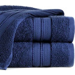 Eurofirany Daniel handdoek katoen eenvoudige rand zacht patroon dikke set van 3 stuks, marineblauw, 70 x 140 cm