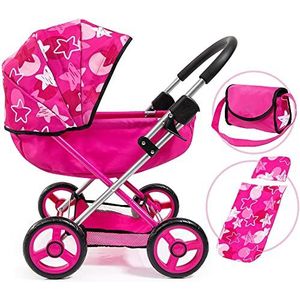 Bayer Design 12749AA Cosy poppenwagen met kussen, deken, tas, babypop wandelwagen, roze, sterren