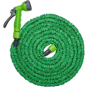 Kinzo Tuinslang Flexibel 15M - Tuinslangen Incl. Opzetstuk - Tuinslang met Sproeikop met 7 Spraystanden - Kunststof - Groen/Grijs