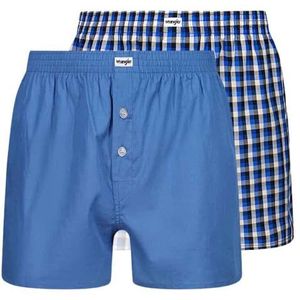 Wrangler Geweven boxershorts voor heren in blauw/geruit, Blauw/Zwart Blauw Print, XL