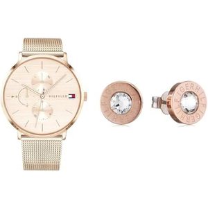 Tommy Hilfiger Dames multiwijzerplaat kwarts horloge met roségouden armband 1781944 & Tommy Hilfiger Jewelry 2700752 Oorstekers voor dames, roestvrij staal