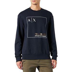 Armani Exchange Herentrui met lange mouwen, logo op de voorkant, ronde hals, marineblauw, extra klein