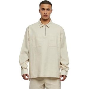 Urban Classics - Cotton Linen Half Zip Shirt - Softseagrass - T-shirt