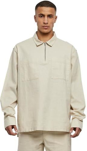 Urban Classics - Cotton Linen Half Zip Shirt - Softseagrass - T-shirt