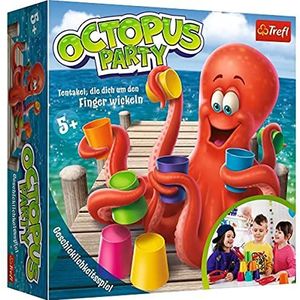 Trefl, Octopus Party, behendigheidsspel, familiespel, partyspel voor 1-3 spelers, voor kinderen vanaf 5 jaar, vingertraining, fijne motoriek, opvangarmen, bouwen van foto's, speelkaarten
