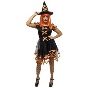 Rubies Heksenkostuum Cuca Neon voor dames, jurk en hoed, oranje, officieel Halloween-kostuum, carnaval, feest en cospplay