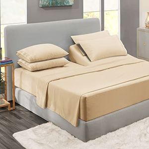 Clara Clark Beddengoedset met extra set kussenslopen, Premier 1800 Collection, kreuk-, vervagings- en vlekbestendig, Flex-Top kingsize maat, beige crème