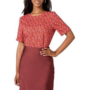 Amazon Essentials Dames Regular-Fit Georgette top met korte mouwen, tomatenrood Ditsy bloemen, S