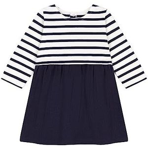 Petit Bateau Babymeisje A08FE jurk met lange mouwen, blauw smoking/wit marshmallow, 36 maanden, blauw smoking/wit marshmallow, 3 Jaren