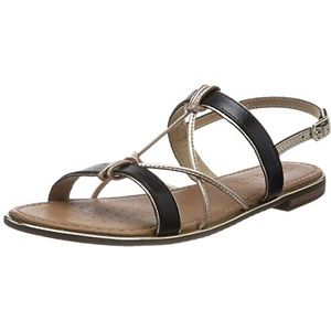 Geox D Sozy Plus Flat Sandaal voor dames, zwart/LT goud, 35 EU, Black Lt Gold, 35 EU