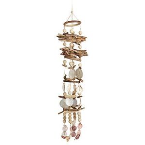 Relaxdays Windspel met schelpen, maritiem houten klankspel voor balkon, tuindecoratie, capizschelp mobile, 107 cm, natuur