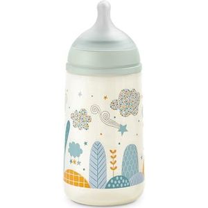 Suavinex Babyfles 270 ml, babyfles met simemtrische zuiger van siliconen SX Pro, met anti-koliek ventiel, babyfles met zuiger met gemiddelde stroom, M, voor baby's + 3 maanden, Dreams lichtblauw