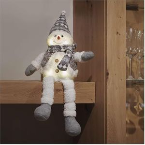 EMOS Led-sneeuwpop met 6 leds, kerstdecoratie, zittende sneeuwpop met vest en puntmuts, verlichte winterfiguur met hangende poten, 21 x 31 cm, warmwitte lichtkleur, werkt op batterijen 3 x AA