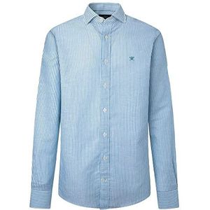 Hackett London Heren katoenen linnen Bengaalse overhemd, Wit/Groen, XL