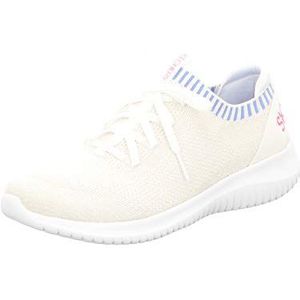 Skechers Ultra Flex Sneaker voor dames, Wit Wit Gebreid Mesh Blauw Roze Trim Wblp, 38 EU
