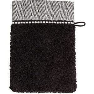 möve Brooklyn Washandje Uni met visgraatrand 15 x 20 cm van 85% katoen / 10% viscose van bamboecellulose, 5% linnen, zwart