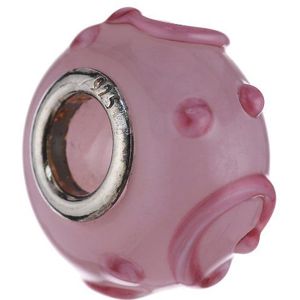 Pasionista Uniseks glazen kralen roze met roze patroon 925 sterling zilver 607467