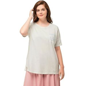 Ulla Popken Oversized T-shirts voor dames, met geborduurde zakken, wit, 58-60