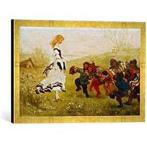Ingelijste afbeelding van Victor Müller ""Sneeuwwitje bij de zeven dwergen"", kunstdruk in hoogwaardige handgemaakte fotolijst, 60x40 cm, Gold Raya