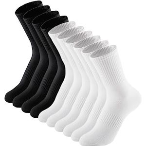 Irisbear Dames Crew Sokken Casual Atletische Gym Lichtgewicht Dunne Katoenen Sokken 5 Paar, Wit/Zwart, 6-9