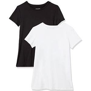 Amazon Essentials Dames Tech Stretch T-shirt met korte mouwen en ronde hals (verkrijgbaar in grote maten), 2-Pack, Zwart/Wit, L