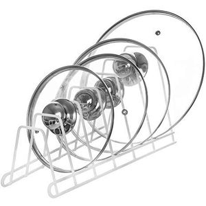 Opberghouder voor pannendeksels, pannen, 6 deksels, keukenkast, potten, wit