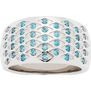 Jewels by Leonardo Damesring breed met turquoise zirkoniastenen I statement vingerring van roestvrij staal, zilver