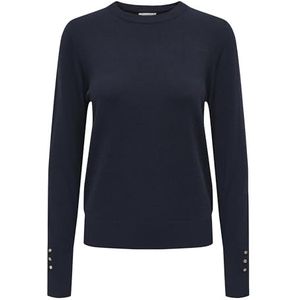 JACQUELINE de YONG Gebreide damestrui, gebreide pasvorm, ronde hals, manchetten met knoop, blauw, L