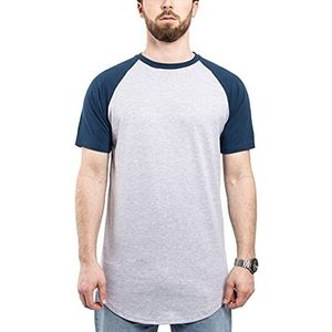 Blackskies Ronde Basic Baseball Longshirt | Lang Oversized Fashion Korte Mouw Heren T-shirt Raglan Mouw Lange Tee, grijs/marineblauw, M