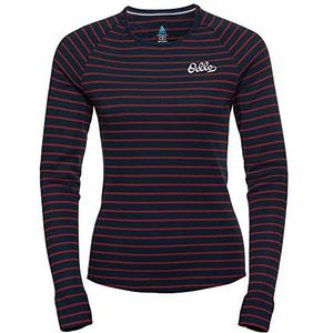 Odlo Dames Bl Top Crew Neck L/S Active Warm Originals Eco Stripes shirt met lange mouwen, Dark Sapphire - Sundried Tomato, XXL EU