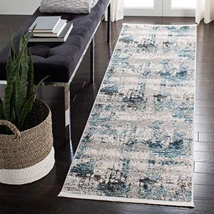 SAFAVIEH Hedendaags tapijt voor woonkamer, eetkamer, slaapkamer - Shivan Collection, korte pool, ivoor en marineblauw, 66 x 244 cm