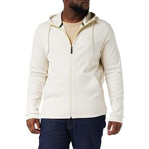 BOSS Saggy curved sweatshirt met capuchon voor heren, van biologisch katoen met logo en ritssluiting, Open White131, XL